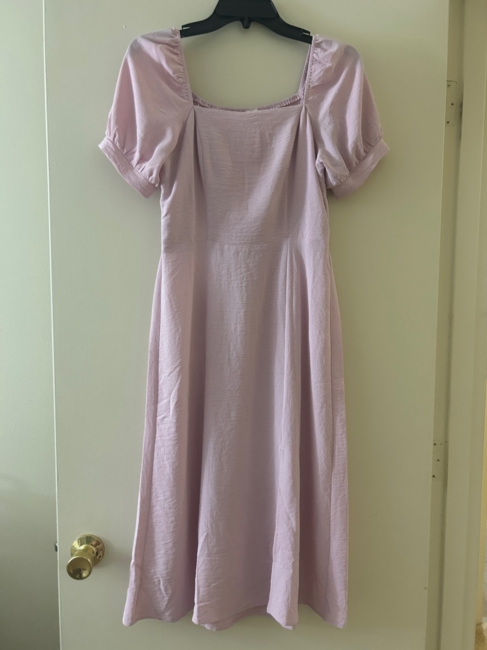Lavender Square Neck Midi Dress with Short Puff Sleeves
